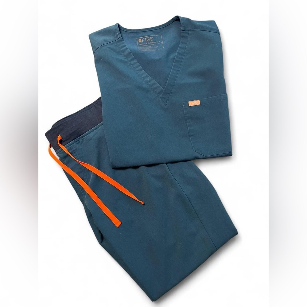 Figs Women's Teal Scrub Set with Orange Drawstrings